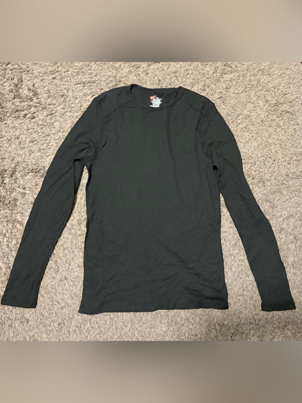 Hanes Black Long-Sleeve Waffle Thermal Crew Shirt